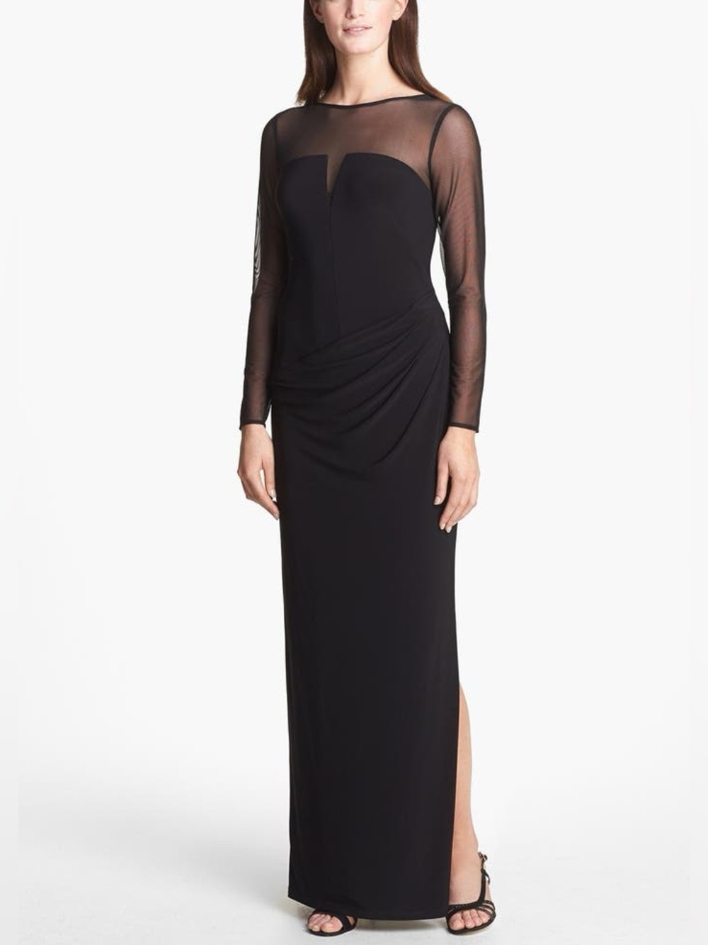 LIKE NEW/EUC Lauren Ralph Lauren Illusion Yoke Jersey Maxi Gown Sheer Top Size 8